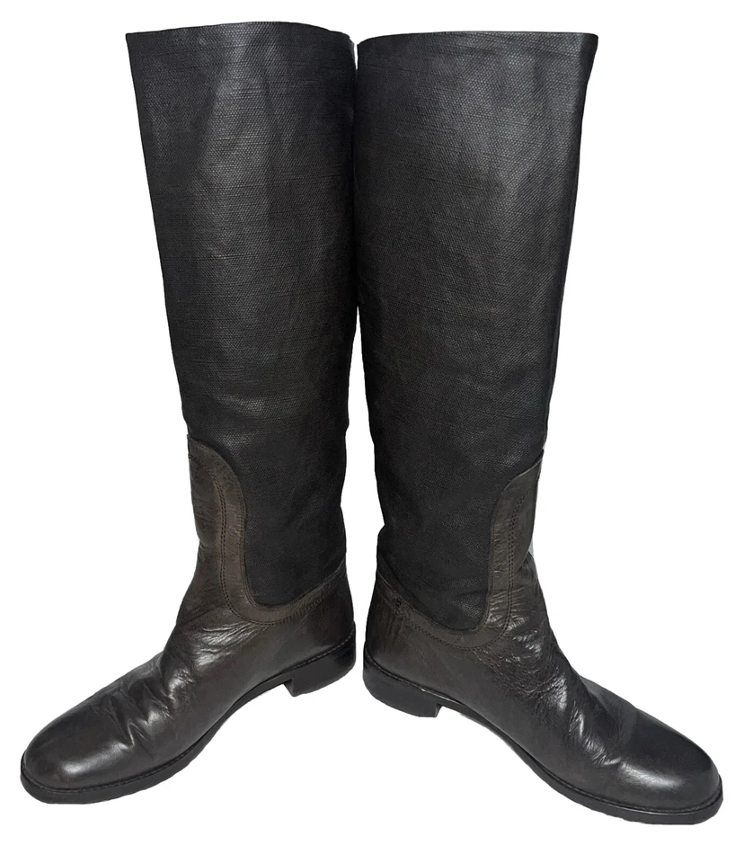 Botas Stuart Weitzman Talla 9 Altas Cuero Recubierto Lona Hebillas Laterales Rodilla Marrón Foto 4 de 4