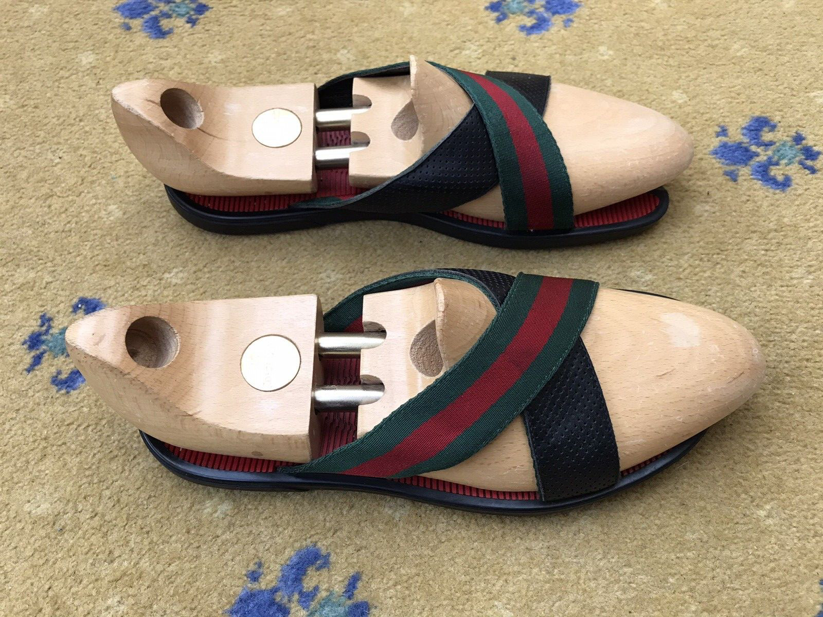 Gucci Sandals Slider Slide Shoes Web Green Red Crossover Strap Mens UK 8 US 9 42 thumbnail 5