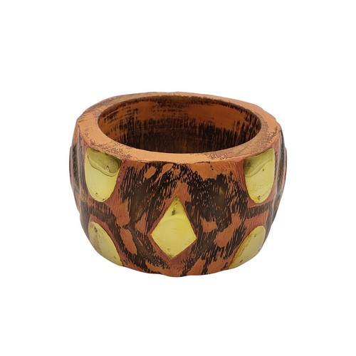 Brazalete de madera grueso para joyería africana brazalete boho gitano latón tachonado - Imagen 4 de 12