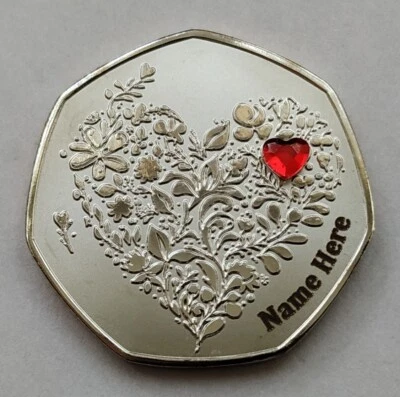 7 SIDED MINT Love Heart Gift ( PERSONALISED Name On Coin ) 'I Love You' Present / Valentines