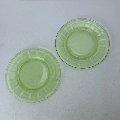 Lot 2 Vintage 1928-33 Federal Glass “Rope” Uranium Depression Plates 8.5” Green