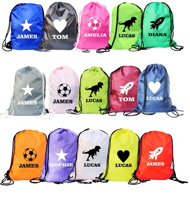 Personalised School Drawstring Bag Boys Girls Kids Swim Gym Sack Dance PE  UK