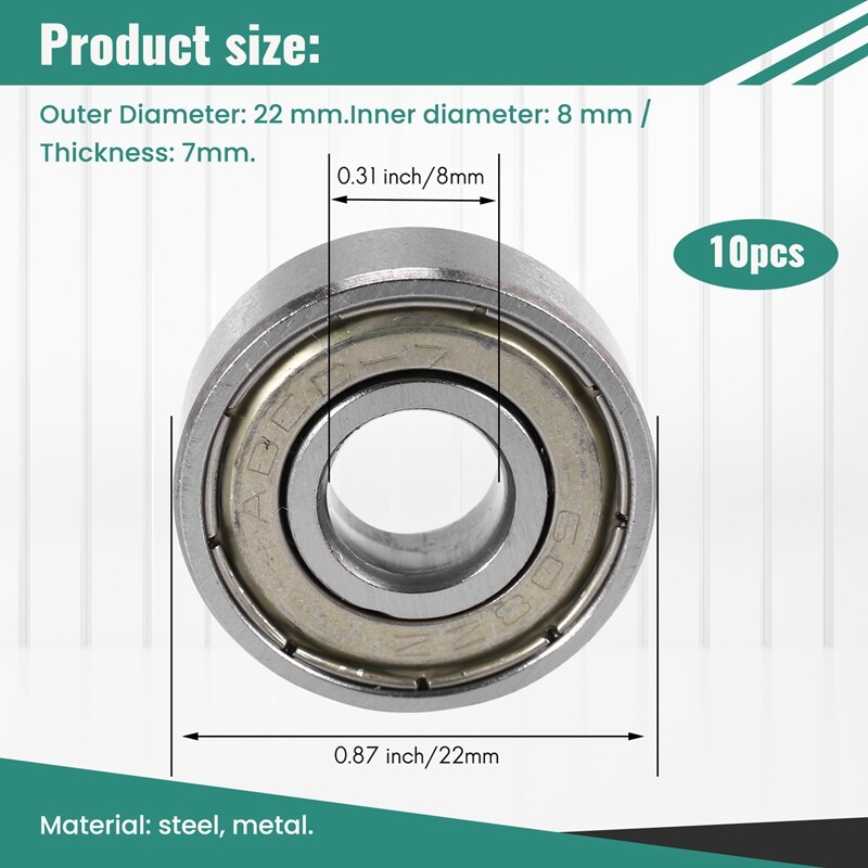10 Kugellager 608 ZZ – Rillenkugellager 8x22x7 Mm Produktbild-Vorschau 7