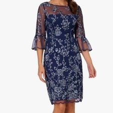 Adrianna Papell Embroidered Bell Sleeve Dress Blue New With Tags Size 6