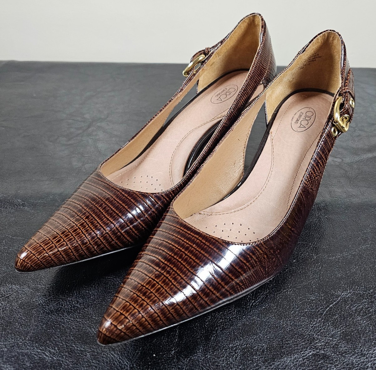 CIRCA JOAN DAVID Shoes Women's 9M Calla Lily Brown Leather Kitten Heels  Casual