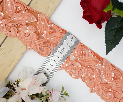 7 cm Guipure Lace Trim 1 Mtr Polyester Self-Colour Sequin Embroidery Craft Sewon - Picture 16 of 81