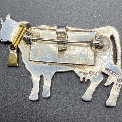 Vtg 925 Sterling Silver Spotted Dairy Cow Brooch Pin Mexico Taxco Pendant Too - Picture 5 of 11