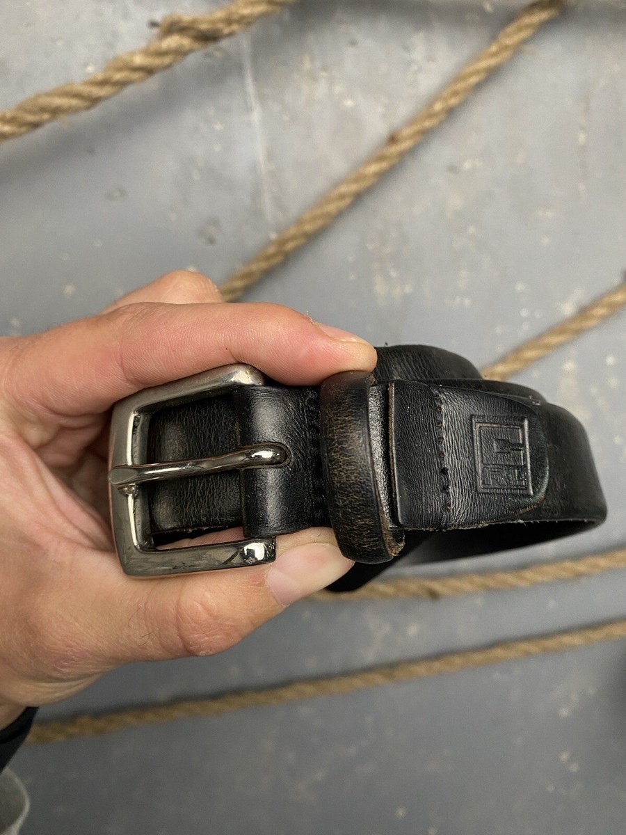 【Ralph Lauren】CHAPS 80s レザーベルト 黒 ストライプ Vintage Chaps Ralph Lauren Leather Belt Size 34/85 Mens