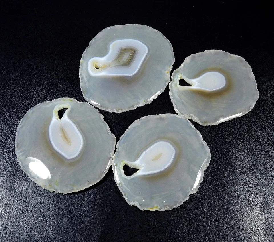 834 Cts Natural White Agate Slice Druzy Cabochon Gemstone Wholesale 4 Pcs SD-434 - Image 3 of 4