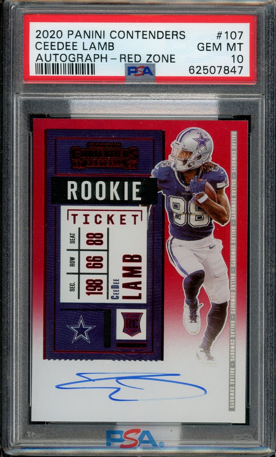 2020 Panini Contenders Football CeeDee Lamb Red Zone Rookie Ticket Auto PSA 10