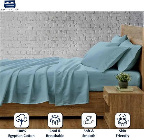 Luxurious 4-Piece Full XL Dorm Bedding Set - 100% Egyptian Cotton, Light Blue - Picture 10 of 11