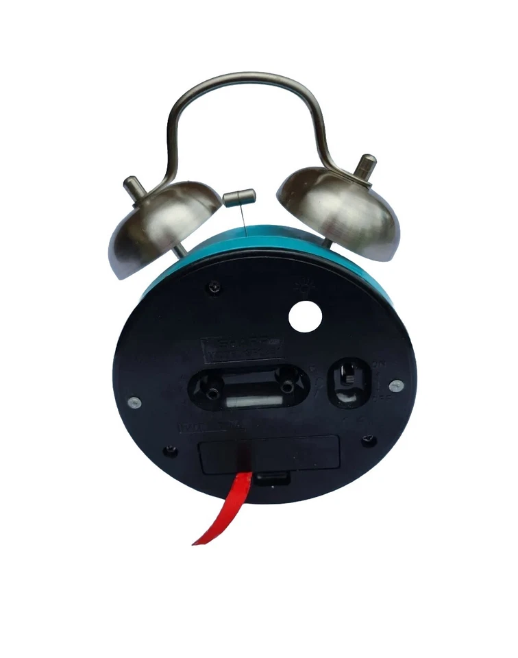Sharp Twin Bell Tortoise Blue Metal Retro Analog Hands Glow In Dark Alarm Clock - Image 3 of 4