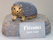 Hedgehog Urn Pet Ashes Memorial Stone Plaque Unique Grave Figurine Funeral Decor