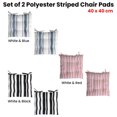 Set of 2 Outdoor Polyester Striped Chair Pads 40 x 40cm - Picture 2 of 5
