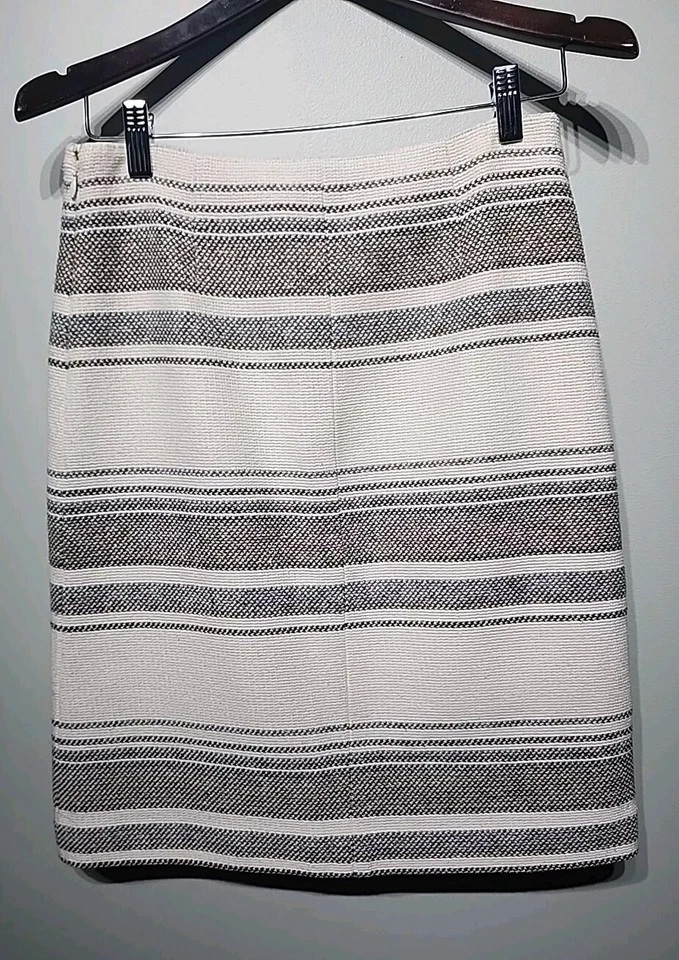 Tory Burch 女式条纹人造裹身粗花呢铅笔裙棉混纺 S 码 — 第 3/4 张图片