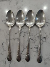4 Vtg Wm Rogers Mfg Co 1940 AVALON-CABIN Silverplate Large Serving Spoons Deco