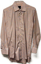 David Donahue Dress Shirt Mens 16 32/33 Red Blue Plaid Button Down