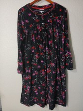 Aria Collection Soft Microfiber Nightgown Womens Size L Black Floral Grannycore
