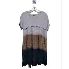 Zara Beige Tan Green Tie Dye Short-Sleeve Dress Sz Medium