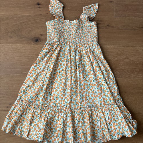 Crewcuts gesmoktes Rüschen Stufen Kleid Mädchen 8 Pfirsich Orange Zitrus Print (gefüttert) - Bild 7 von 10