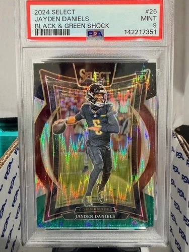 Jayden Daniels 2024 Panini Select #26 Black and Green Prizm Shock RC PSA 9