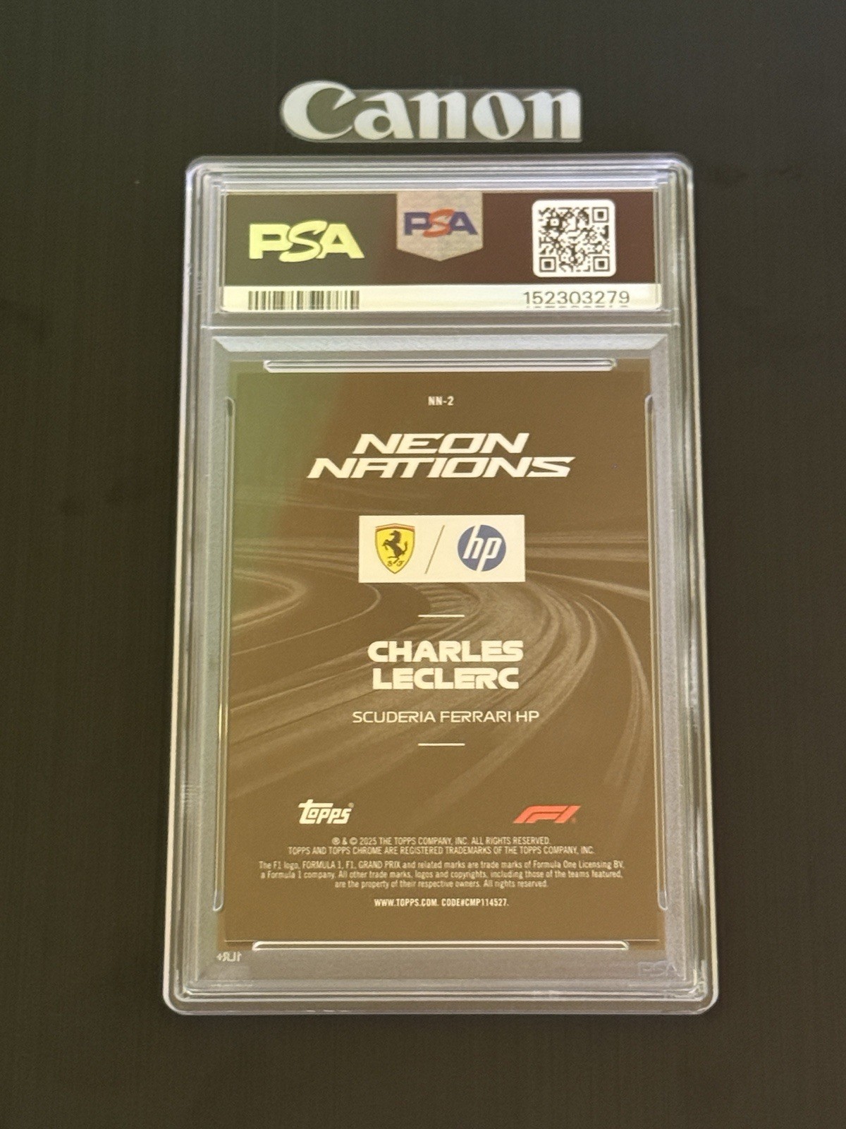 2025 Topps Chrome F1 Neon Nations Monaco Charles Leclerc Scuderia Ferrari PSA 9 view 2