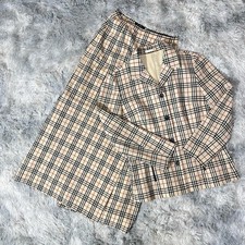 Burberry Vintage Nova Check Wool Jacket Skirt Set Beige Size 42 Authentic
