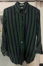 Huntington Green Stripe Long Sleeve Shirt Medium Egyptian Cotton USA Made
