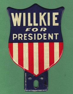 Covington KY a LICENSE PLATE topper for WENDELL WILLKE campaign 1940 VF