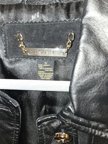 IMAN Black Leather Trench Coat Jacket PLUS SIZE 1X - Picture 4 of 5
