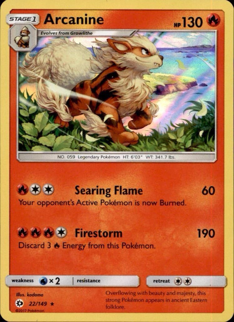 Arcanine 22/149 SM Base Set Holo Rare Pokemon Card