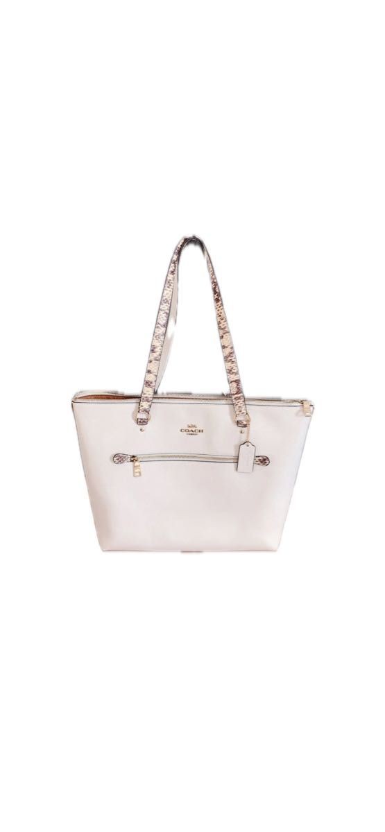 COACH Tote Bag White Python Pattern Handle 17a - image 1