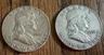 1961 P & D BENJAMIN FRANKLIN HALVES PAIR - 90% SILVER - NICE DETAIL -ESTATE FIND
