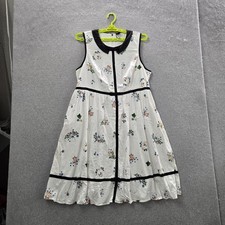 Disney Women Dress 18 White Floral Fit & Flare Alice In Wonderland Afternoon Tea