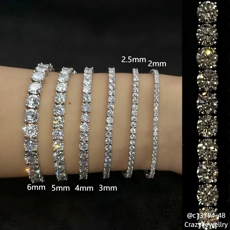 Brazalete Cadena Tenis MOISSANITA Color D VVS REAL 2-8mm Plata 925 ¡Probador de Pase!! Foto 2 de 4