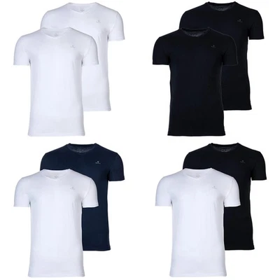 GANT T-Shirt Pour Hommes, Pack De 2 - Col En V, Manches Courtes, Coton - Photo 1/4