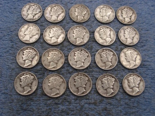 20 SILVER MERCURY DIMES WITH DATES lot 71