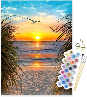 Paint by Numbers Kit for Adults, Beach Sunset Art for Beginners, 16X20 Inch | Nu