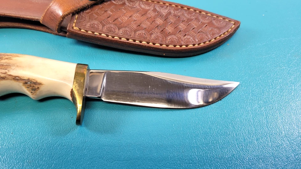 Cuchillo Bowie Hunter hecho a mano personalizado acanalado para dedos + funda de cuero mecanizado TR581 Foto 2 de 4