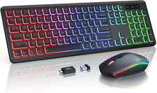 Wireless Keyboard and Mouse Combo, RGB Backlit, Rechargeable  Light up Letters,