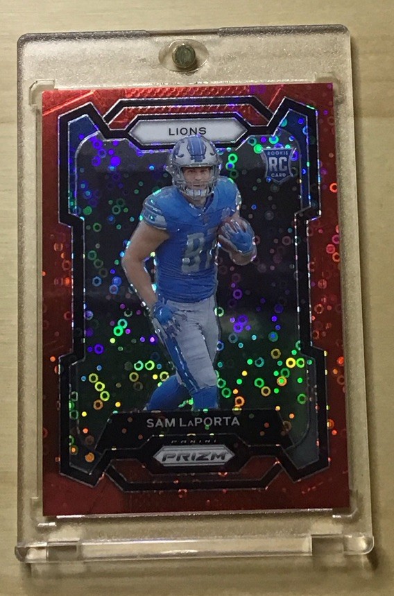 🔥2023 PANINI PRIZM NO HUDDLE RED #332 SAM LaPORTA ROOKIE RC #’d /70  LIONS SP