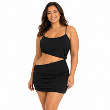 BP Little Black Dress Bodycon Mini Slip Dress Cut Out Waist Stretch Glitter sz L