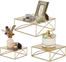 Gold Square Cake Stands Metal Dessert Risers Wedding Set of 3 Modern Food Table