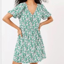 LOFT Green Floral Short Sleeve Mini Dress Women’s 4P