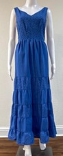 Vince Camuto Women's Tiered Eyelet Maxi Dress in Sapphire Blue Size S