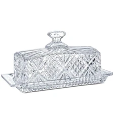 Crystal Covered Butter Dish,8inch Classic Glass 2-Piece Design Butter Keeper wi
