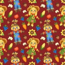 Fall Autumn Thanksgiving Fabric Fall Friends on Burgundy 100 Cotton Fabric