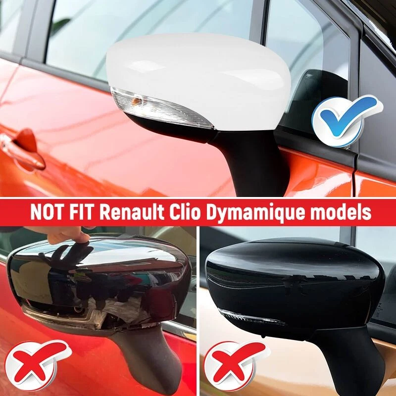 Door Wing Mirror Cover Cap Glossy Black White Left Right For Renault Clio 2012+ - Image 4 of 4