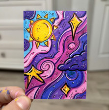 ACEO Original PRINT of “Sun & Clouds” Space Celestial made by KaterinaVanArt