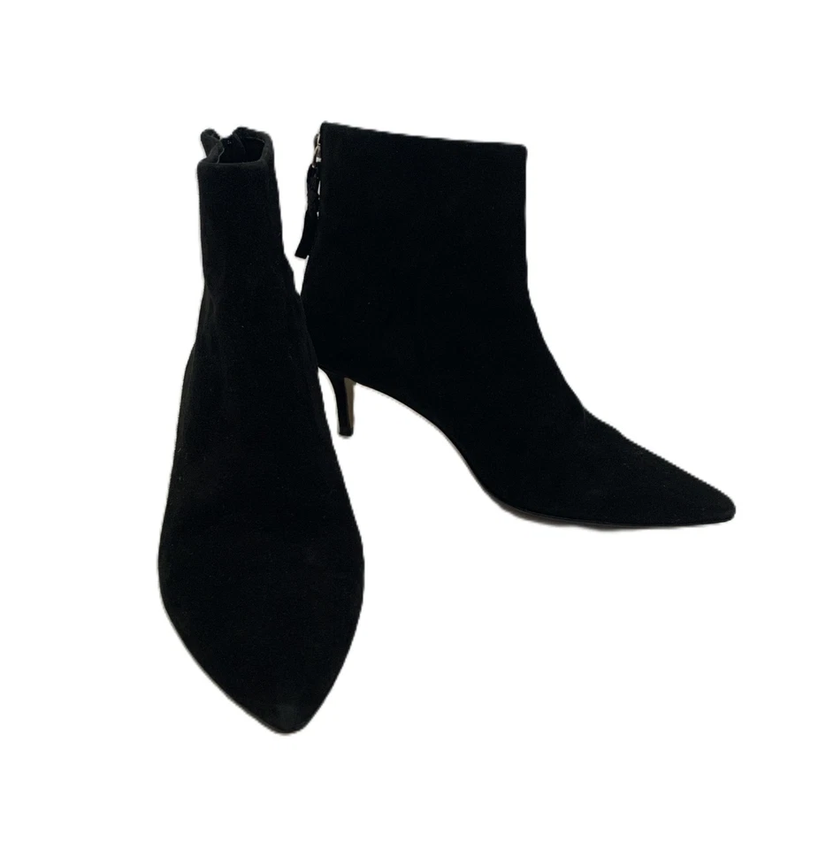 Saks Fifth Black Suede Bootie Pointed Toe Kitten Heel Elegant Minimalist - Image 2 of 4